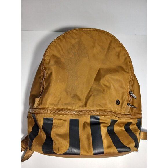 lululemon athletica Handbags - Lululemon All City Pack Backpack Brown Black Striped Nylon Bag Logo Adjustable S